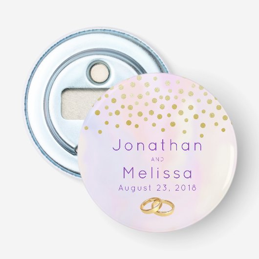 Décapsuleur Faux Gold Confetti sur Purple Watercolor Mariage (Devant)