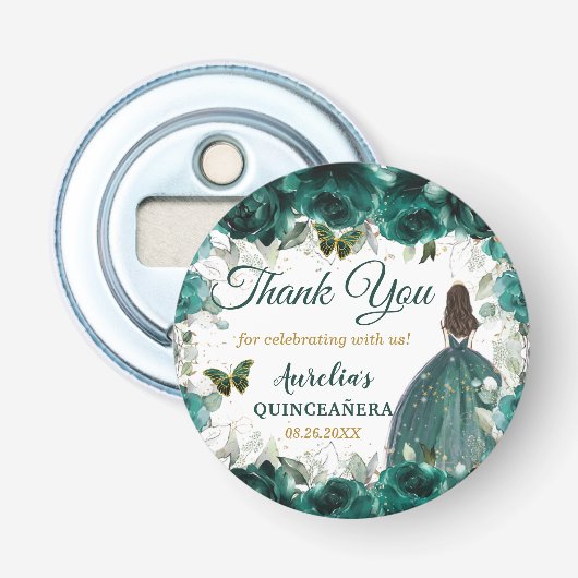 Décapsuleur Faveur de princesse papillons floraux vert émeraud (Devant)