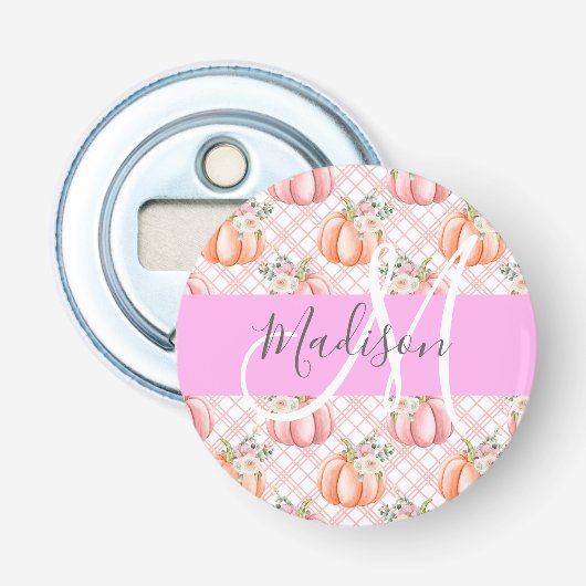 Décapsuleur Féminin Chic Fleur Rose Pêche Citrouille Monogramm (Devant)