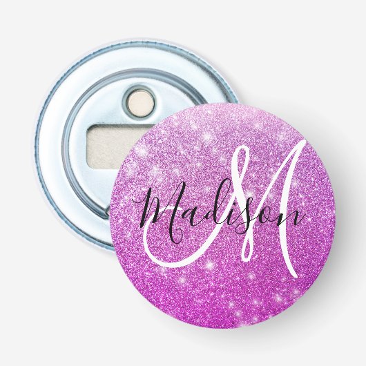 Décapsuleur Féminin & Glamour Monogramme Nom Paillettes Violet (Devant)