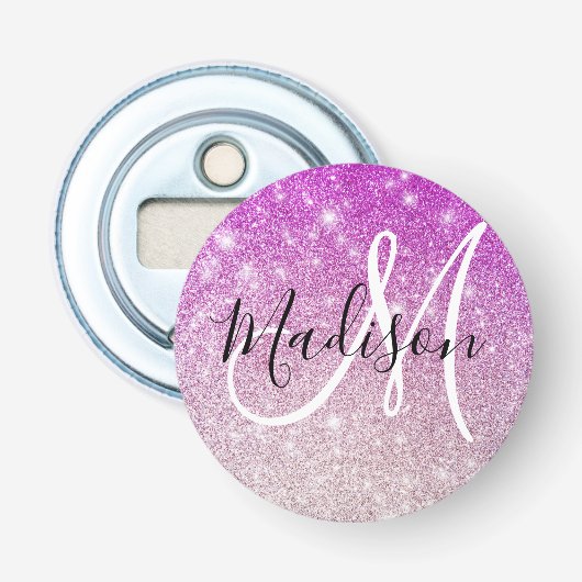 Décapsuleur Féminin & Glamour Monogramme Nom Paillettes Violet (Devant)