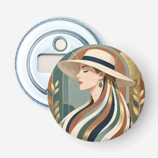 Décapsuleur Femme avec chapeau de soleil art déco (Devant)