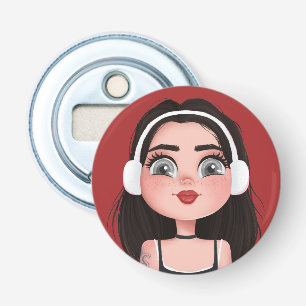 Décapsuleur Fille de dessin animé avec casque sur fond rouge