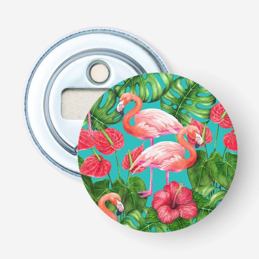 Décapsuleur Flamant rose et aquarelle du jardin tropical (Devant)