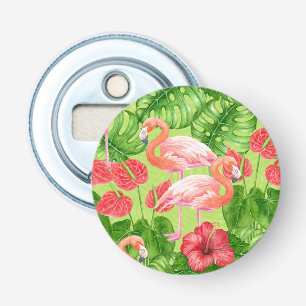 Décapsuleur Flamant rose et plantes tropicaux