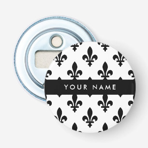 Décapsuleur Fleur de Lis, Noir sur Blanc, Noir, Votre Nom