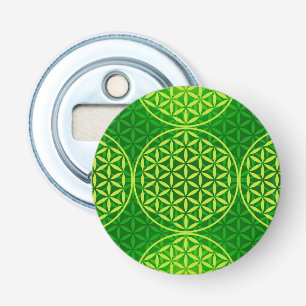 Décapsuleur Fleur de vie - motif de timbre - vert