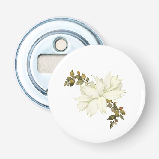 Décapsuleur Fleur et feuillage blancs simplistes (Devant)