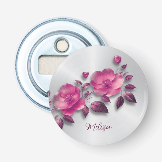 Décapsuleur Fleur métallique rose brillant Argent (Devant)
