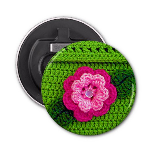 Décapsuleur Fleur Rose Chaud Nature Vert Unique Crochet Imprim (Devant)