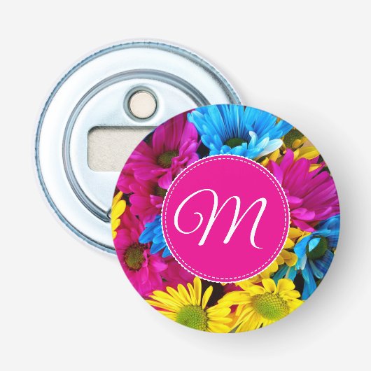 Décapsuleur Fleurs à monogramme de couleurs fluorescentes (Devant)