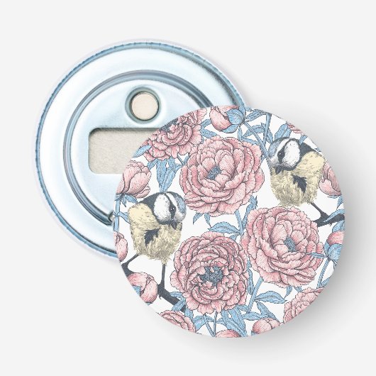 Décapsuleur Fleurs de pivoines et oiseaux (Devant)