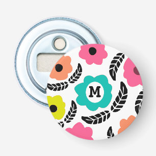 Décapsuleur Fleurs lumineuses modernes et monogramme à feuille