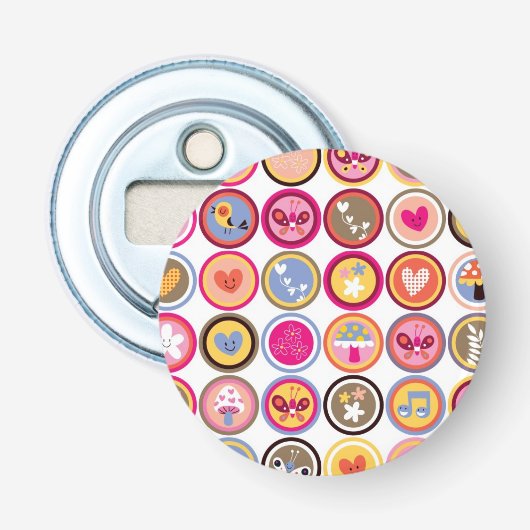 Décapsuleur fleurs mignonnes, oiseaux, motif de coeurs (Devant)