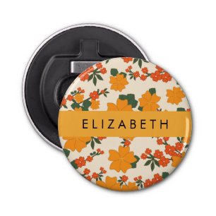 Décapsuleur Fleurs Oranges, Motif De Fleurs, Votre Nom