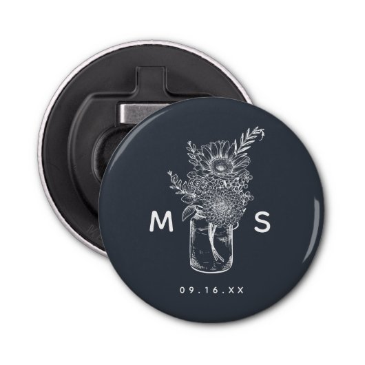Décapsuleur Fleurs rustiques Mason Jar Monogrammes modernes (Devant)