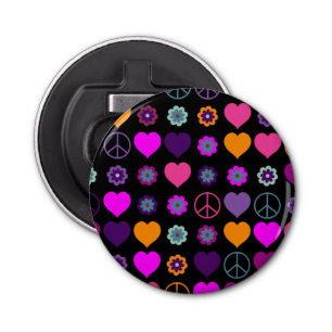 Décapsuleur Flower Power Heart Peace Motif + votre backgr.