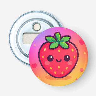 Décapsuleur Fraise Kawaii souriante sur Pastel Gradient Backg