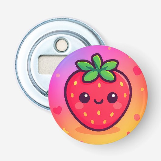Décapsuleur Fraise Kawaii souriante sur Pastel Gradient Backg (Devant)