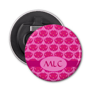 Décapsuleur Fuchsia rose moderne Art nouveau Damas Monogramme