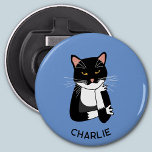 Décapsuleur Funny Chat Sarcastique Personnalisé<br><div class="desc">Un chat tuxedo Bicolor noir et blanc sarcastique,  peu enthousiaste et agacé pour les amoureux des animaux. Modifier ou supprimer le nom ou le texte à customiser. Art original de Nic Squirrell.</div>