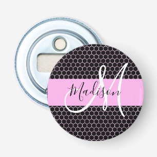 Décapsuleur Glam Black Metallic Rose Honeycomb Nom du monogram