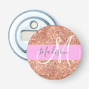 Décapsuleur Glamour Féminin Rose Pêche Or Paillettes Monogramm