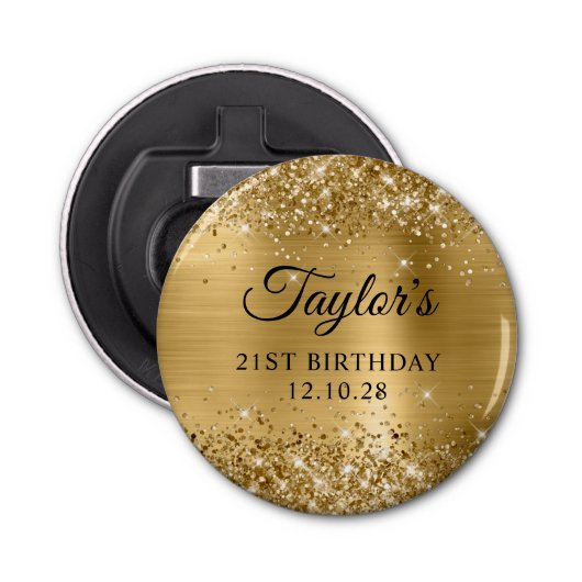 Décapsuleur Glittery Gold Foil 21e anniversaire (Devant)