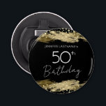 Décapsuleur Gold 50th Birthday Party<br><div class="desc">Tout le texte est ajustable et facile à changer pour vos besoins de partie. Faux coups de peinture or. fête du 50e anniversaire or et confetti noir.</div>