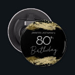 Décapsuleur Gold 80th Birthday Party Bottle Opener<br><div class="desc">Tout le texte est ajustable et facile à changer pour vos besoins de partie. Faux coups de peinture or. fête du 80e anniversaire or et confetti noir.</div>