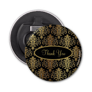 Décapsuleur Gold Damask Black Script Mariage Élégant Merci