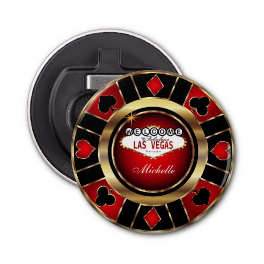Décapsuleur Gold et Red Poker Chip Design - Personnaliser (Devant)