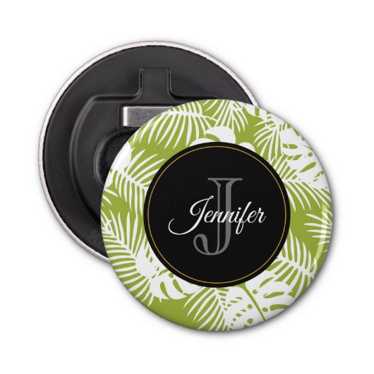 Décapsuleur Green Palm Feuille Rainforest Motif Monogram (Devant)