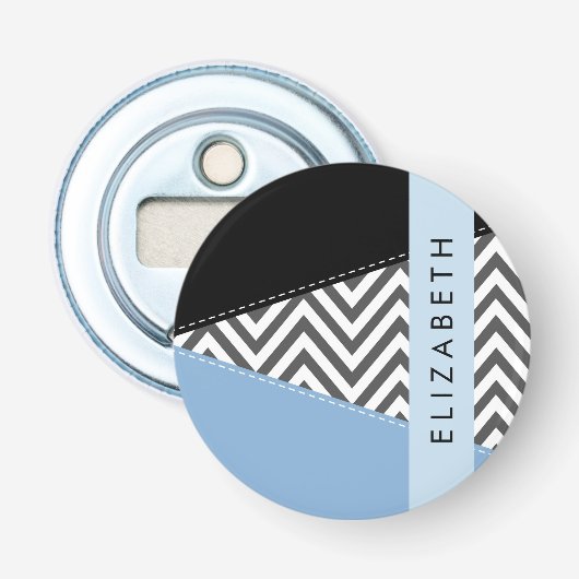 Décapsuleur Grey Zigzag, Grey Chevron, Bleu, Votre Nom (Devant)