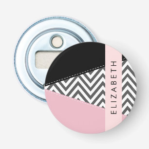 Décapsuleur Grey Zigzag, Grey Chevron, Rose, Votre Nom