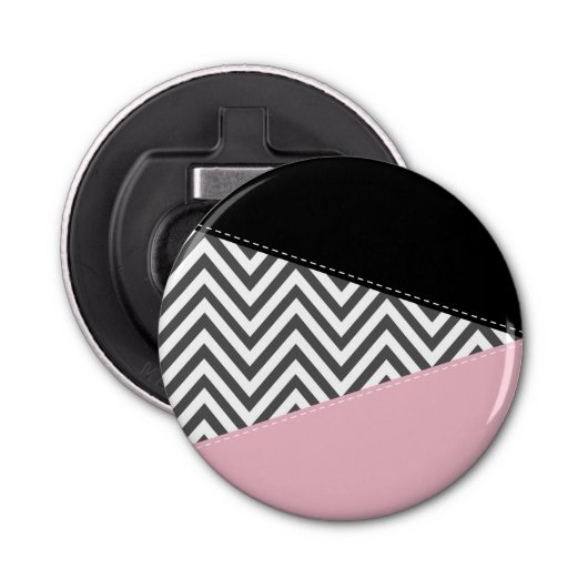 Décapsuleur Gris Zigzag, Gris Chevron, Motif Zigzag, Rose (Devant)
