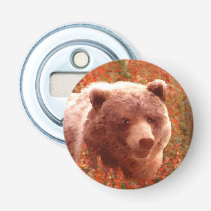 Décapsuleur Grizzly Bear Cub dans Fireweed Peinture Art de la