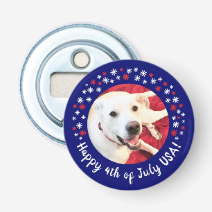 Décapsuleur Happy 4 juillet USA Funny Smiling Chien Photo Blue