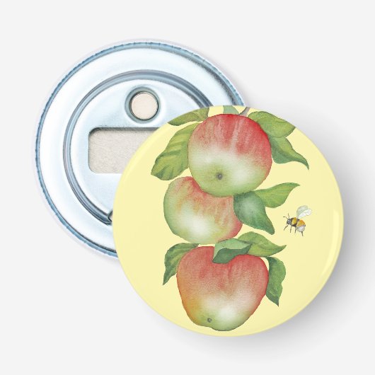 Décapsuleur Harmonie douce : Pommes aquarelles et une abeille (Devant)