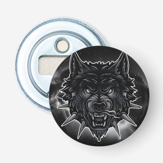 Décapsuleur Illustration de loup féroce avec collier à pointes (Devant)