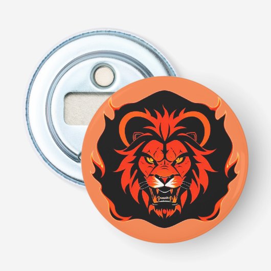 Décapsuleur Illustration de tête de lion enflammée (Devant)