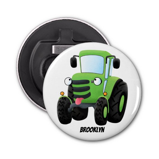 Décapsuleur Illustration du joli joyeux tracteur agricole vert (Devant)