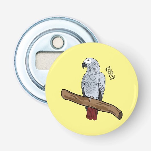 Décapsuleur Illustration d'un perroquet gris en Afrique (Devant)