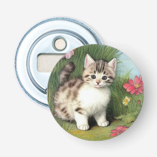 Décapsuleur Illustration vintage de chat avec Fleurs rouges