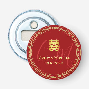 Décapsuleur Initiales de couple mariage chinois rouge