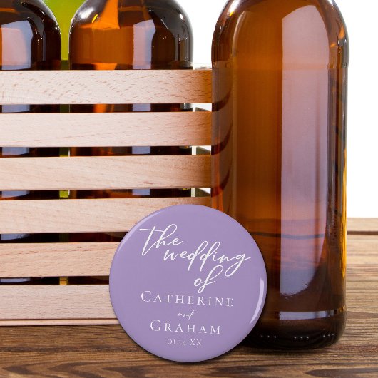 Décapsuleur Joli Lilac violet Mariage de typographie blanche