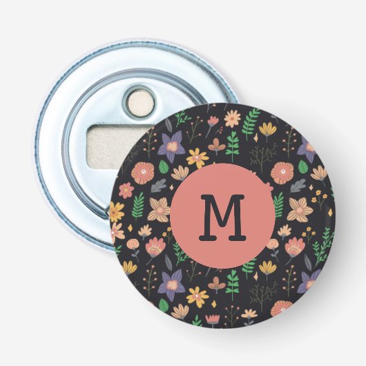 Décapsuleur Joli motif floral foncé moderne monogrammé (Devant)