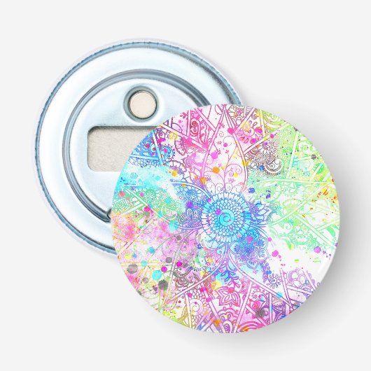 Décapsuleur Jolie fleur henné dessiné à la main aquarelles (Devant)