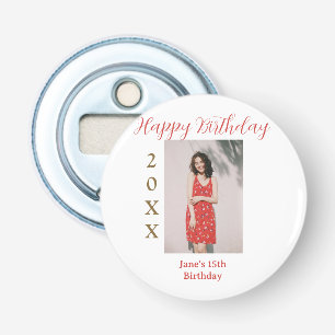 Décapsuleur Joyeux 15e anniversaire photo nom année sim rouge