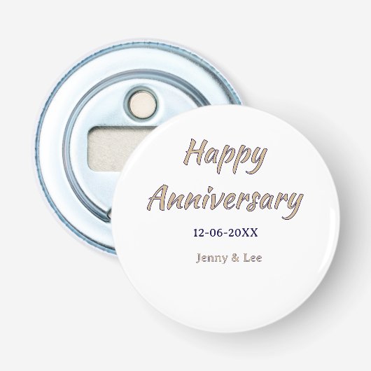 Décapsuleur joyeux anniversaire marron gris nom date couple mo (Devant)